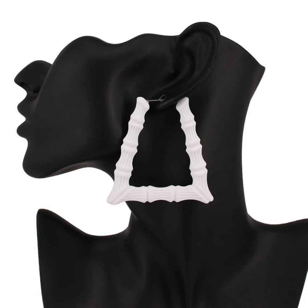 White Colored Bamboo Trapezoid Hoop Earrings - Jewelry Store by Erik Rayo