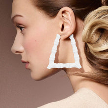 Load image into Gallery viewer, White Colored Bamboo Trapezoid Hoop Earrings
