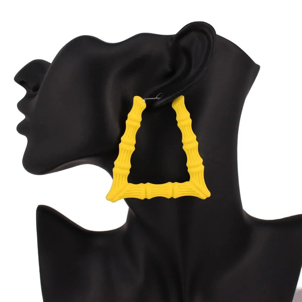 Yellow Colored Bamboo Trapezoid Hoop Earrings - Jewelry Store by Erik Rayo