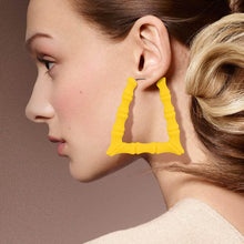 Load image into Gallery viewer, Yellow Colored Bamboo Trapezoid Hoop Earrings
