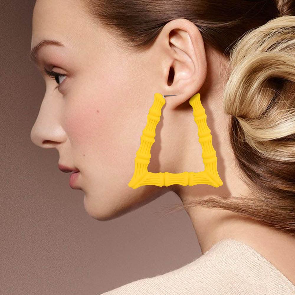 Yellow Colored Bamboo Trapezoid Hoop Earrings