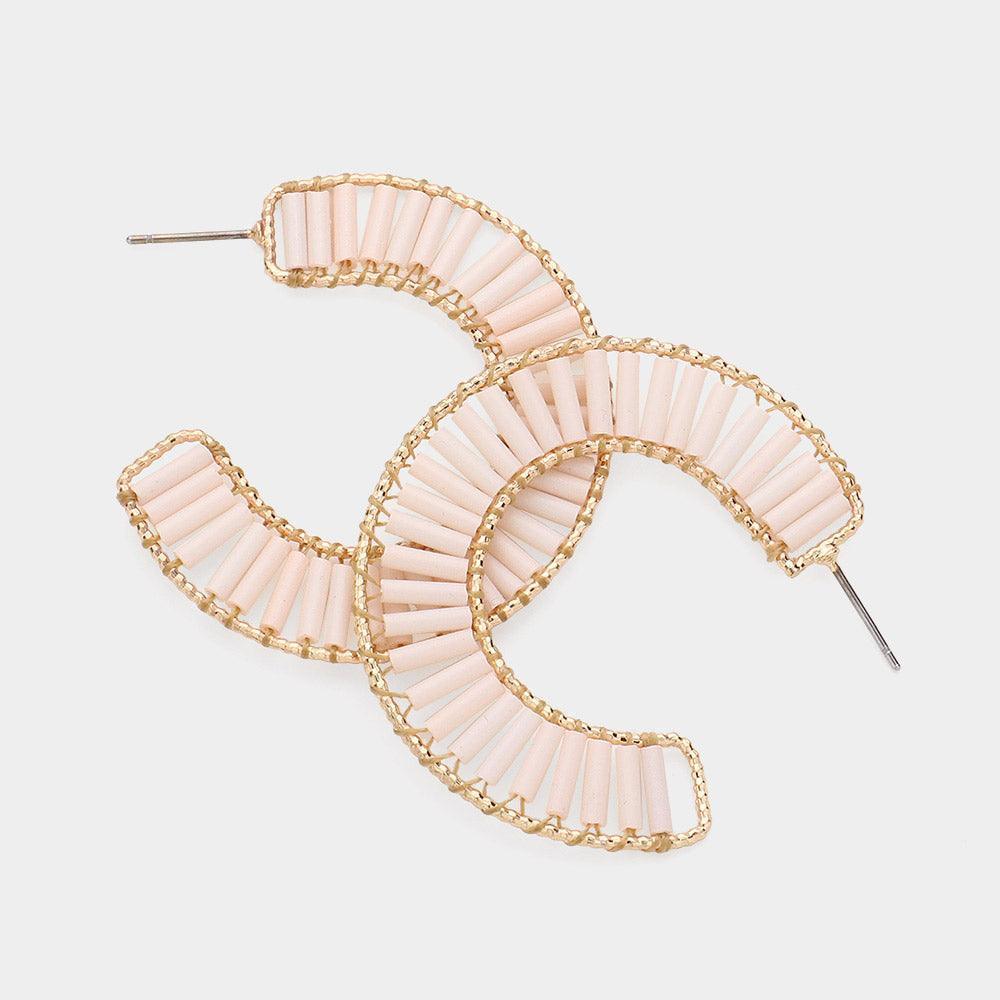 Ivory Cylinder Beaded Hoop Earrings - Jewelry Store by Erik Rayo