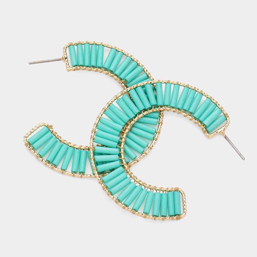 Turquoise Cylinder Beaded Hoop Earrings - Jewelry Store by Erik Rayo
