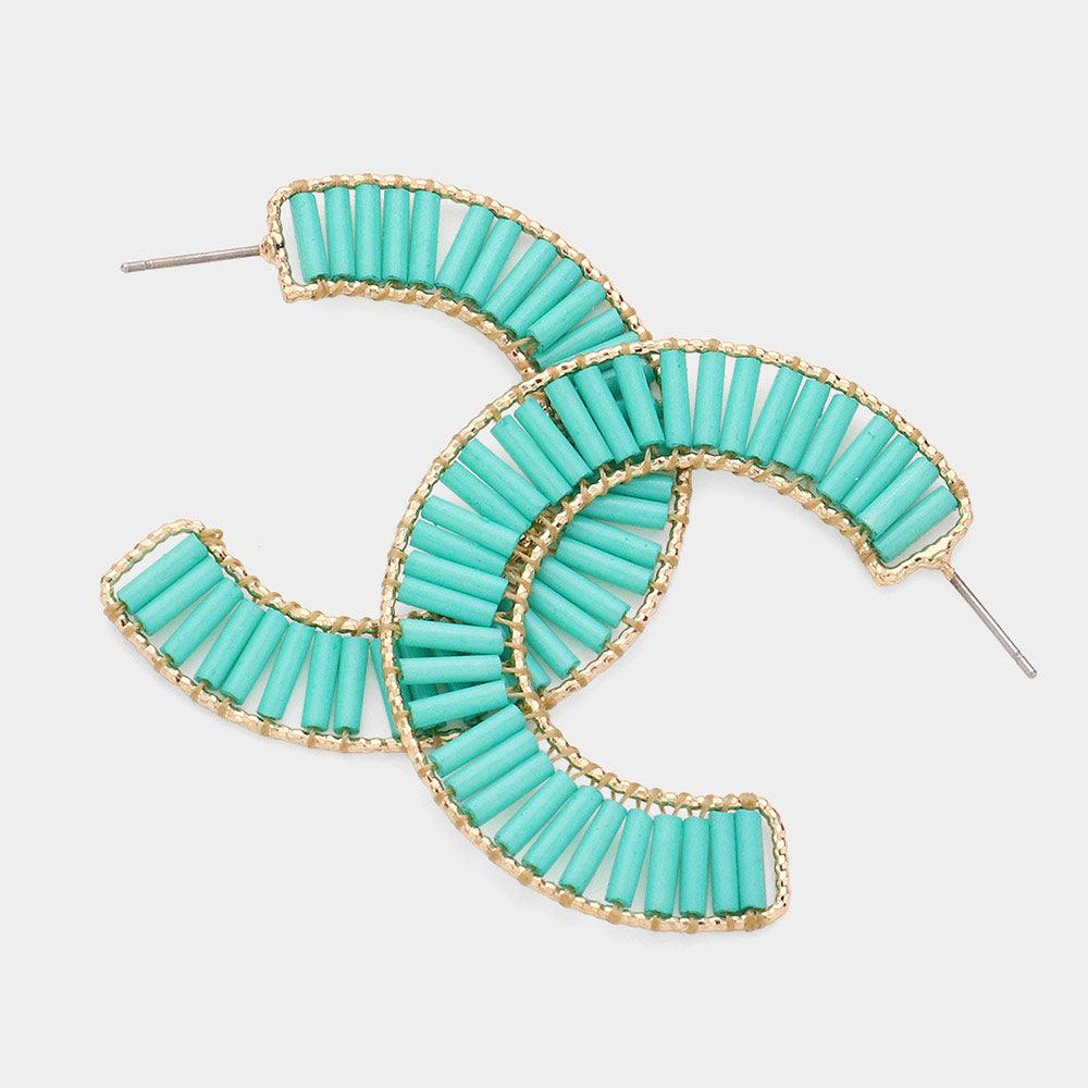 Turquoise Cylinder Beaded Hoop Earrings