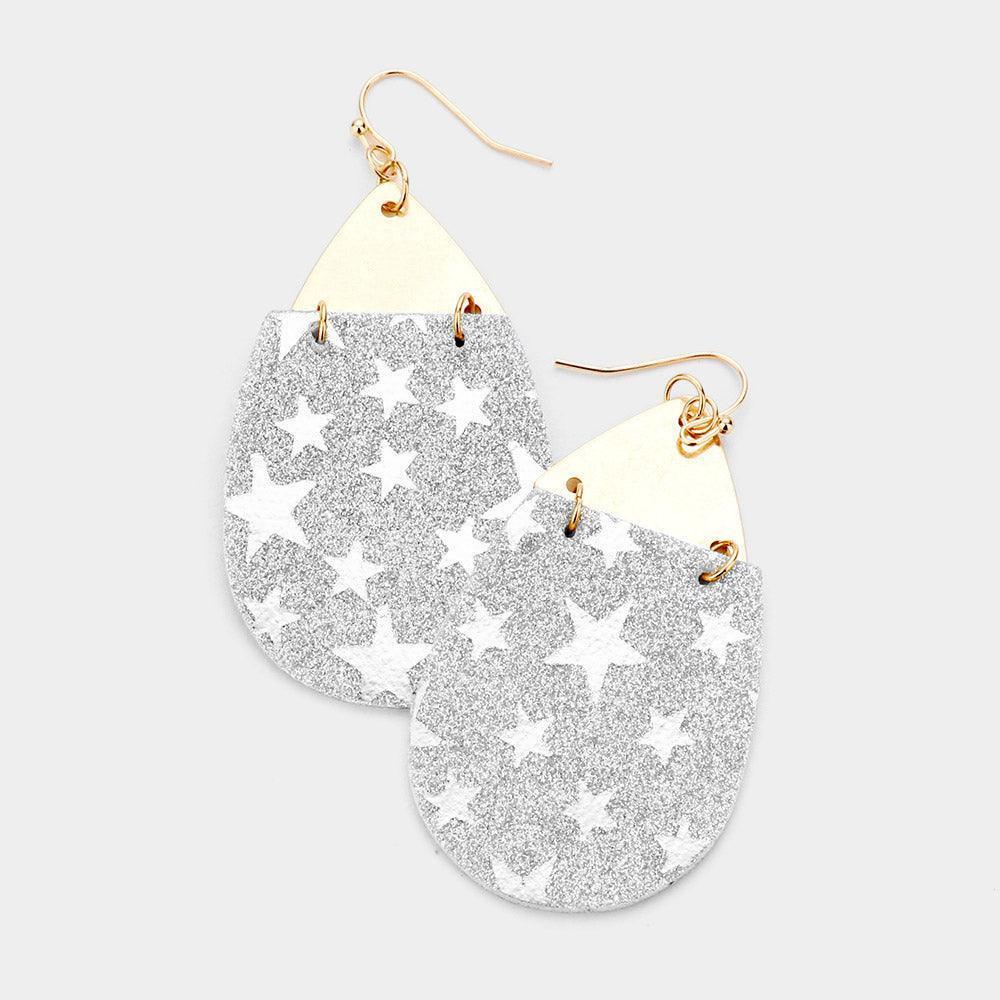 Two Tone Bling Glitter Star Pattern Accented Teardrop Earrings - Jewelry Store by Erik Rayo