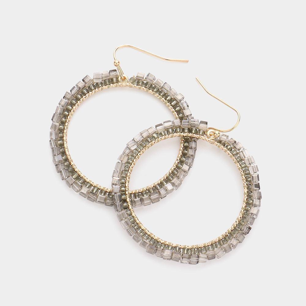 Black Cube Bead Trimmed Open Circle Dangle Earrings - Jewelry Store by Erik Rayo