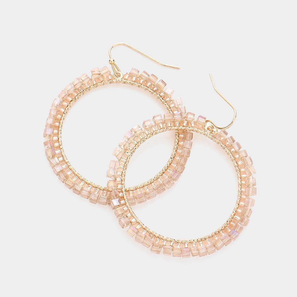 Cube Bead Trimmed Open Circle Dangle Earrings - Jewelry Store by Erik Rayo