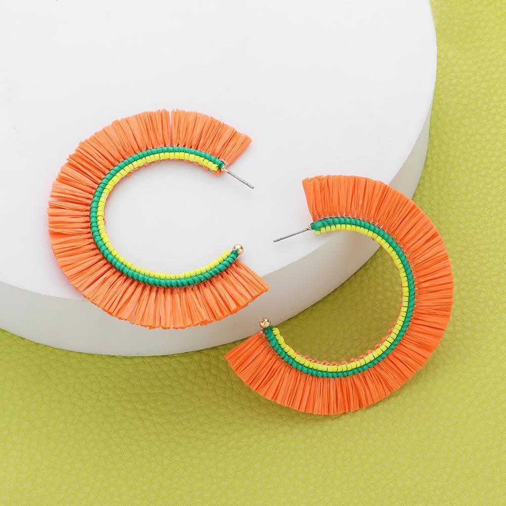 Orange Raffia Trimmed Hoop Earrings - Jewelry Store by Erik Rayo