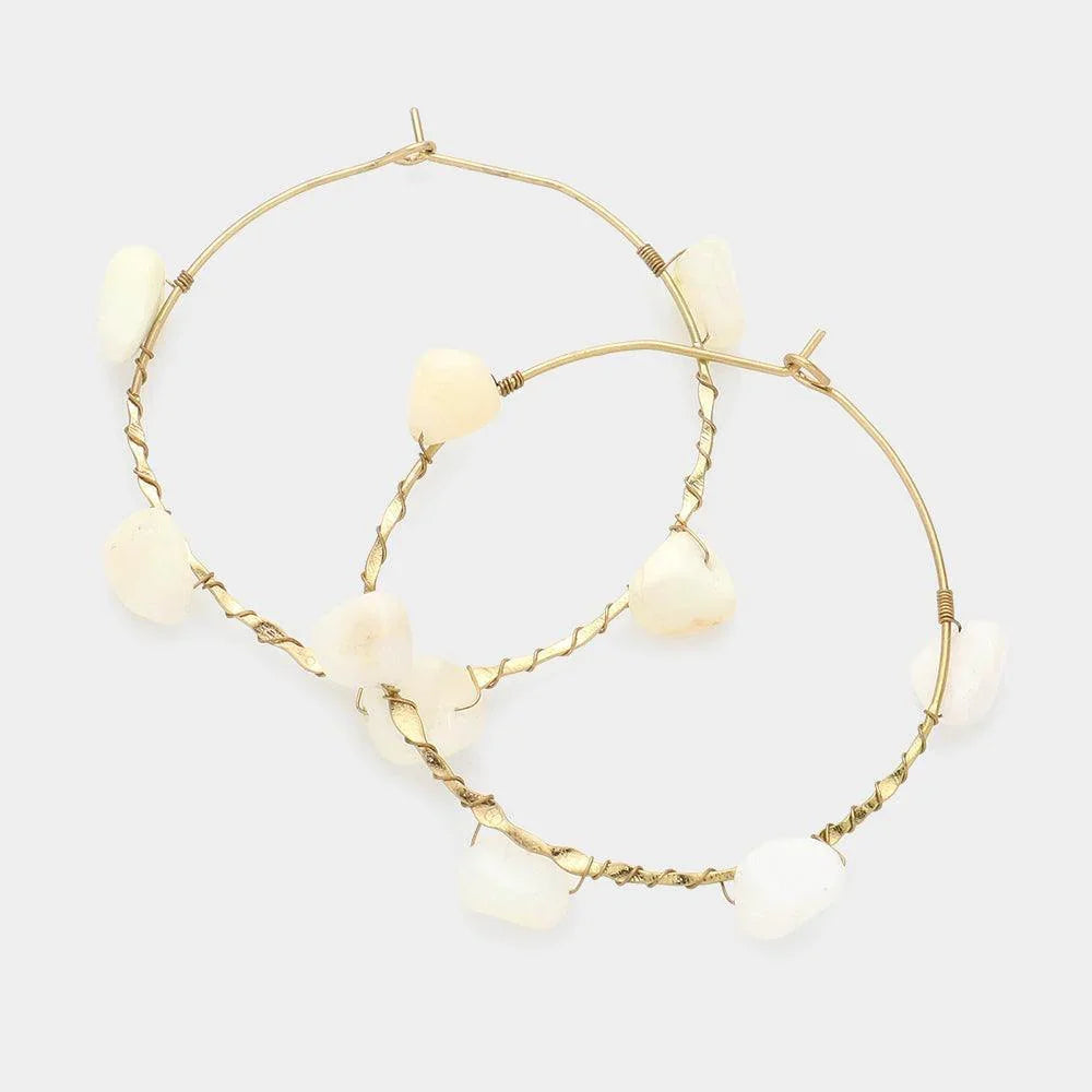 Ivory Open Circle Hoop Gemstone Earrings - Jewelry Store by Erik Rayo