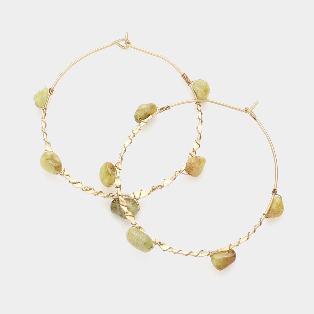 Green Open Circle Hoop Gemstone Earrings - Jewelry Store by Erik Rayo