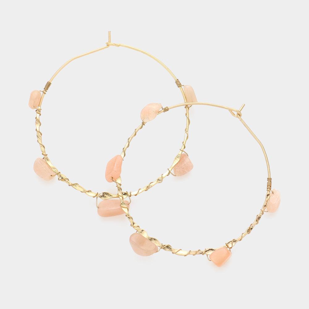 Peach Open Circle Hoop Gemstone Earrings