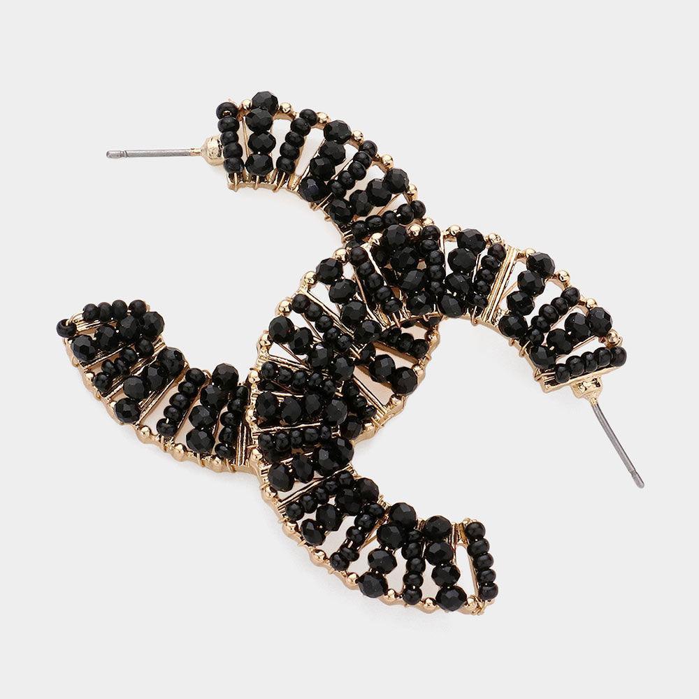 Black Faceted Beaded Hoop Earrings - Jewelry Store by Erik Rayo