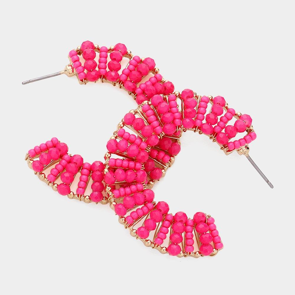 Pink Faceted Beaded Hoop Earrings