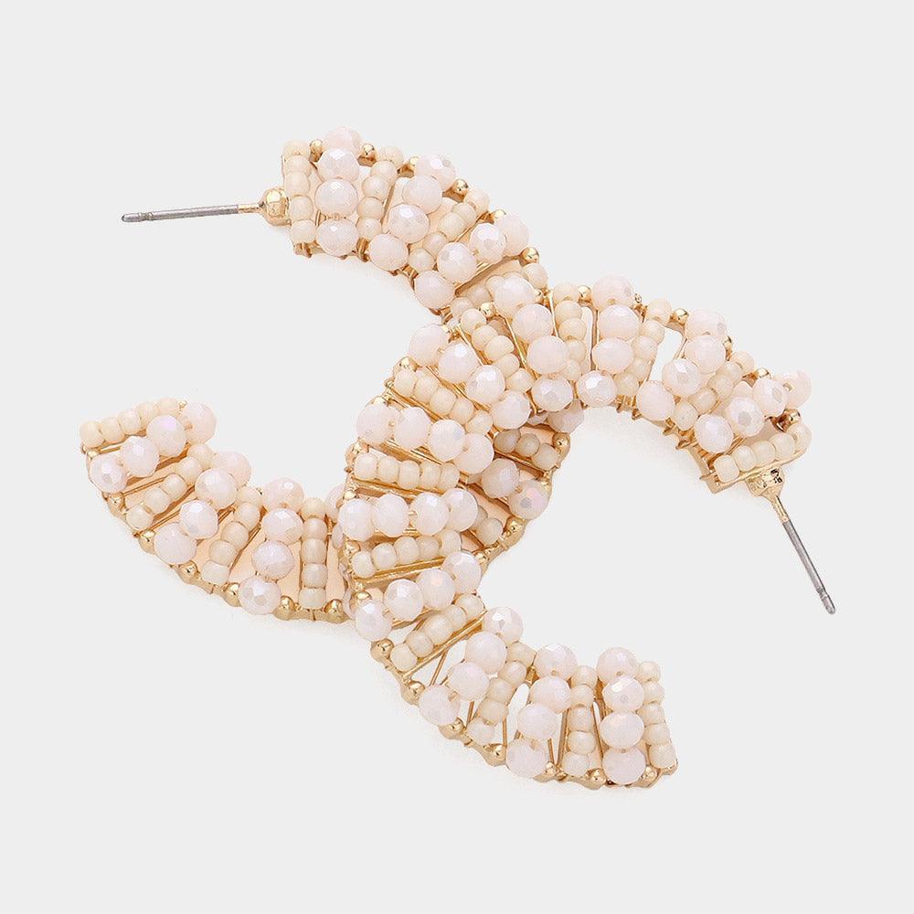 Ivory Faceted Beaded Hoop Earrings - Jewelry Store by Erik Rayo