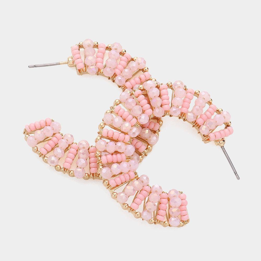 Pink Faceted Beaded Hoop Earrings - Jewelry Store by Erik Rayo