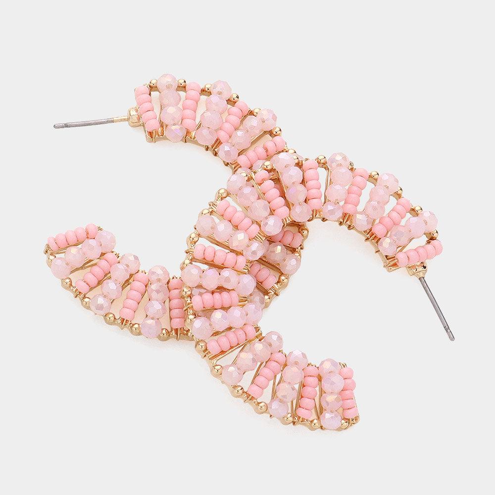 Pink Faceted Beaded Hoop Earrings