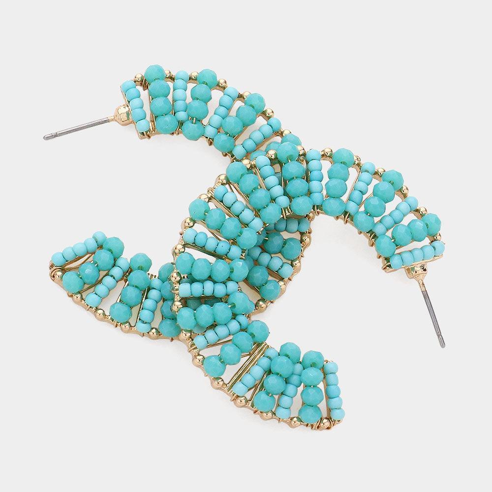 Turquoise Faceted Beaded Hoop Earrings - Jewelry Store by Erik Rayo