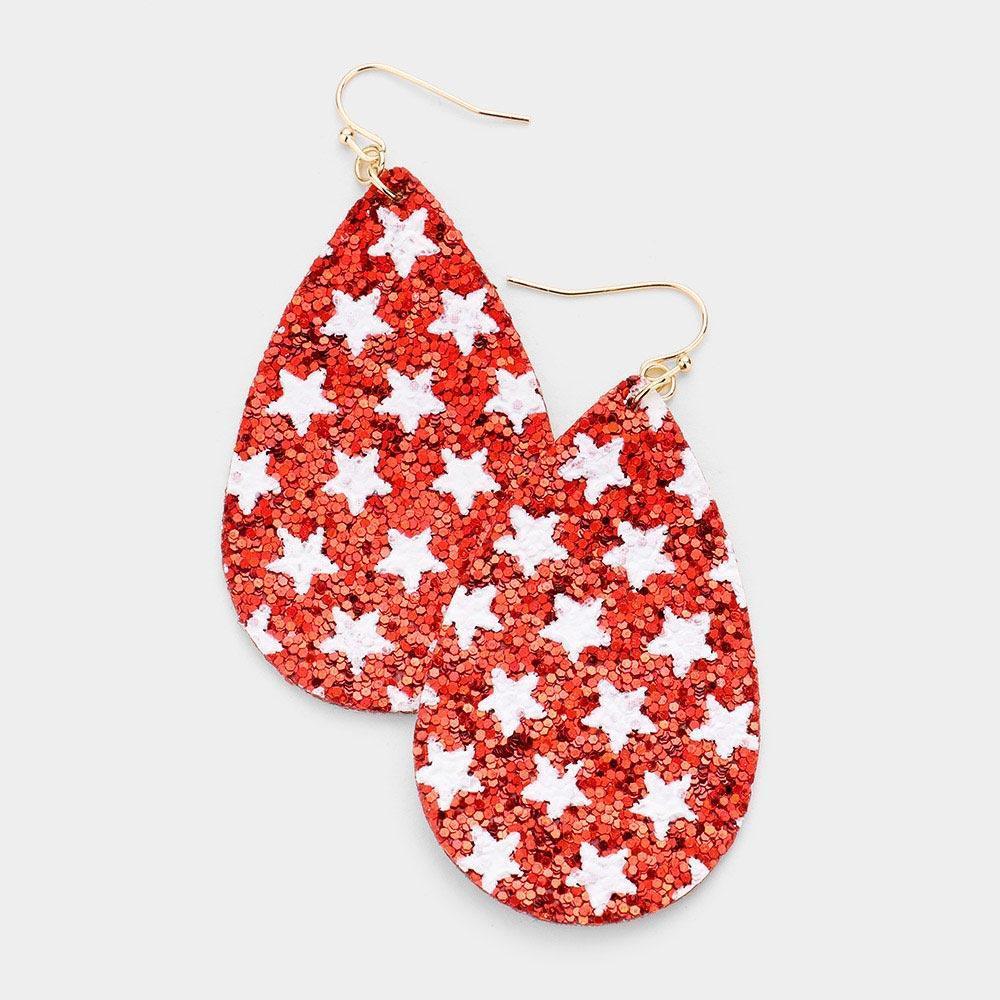 Red Bling Glitter Star Pattern Accented Teardrop Earrings - Jewelry Store by Erik Rayo