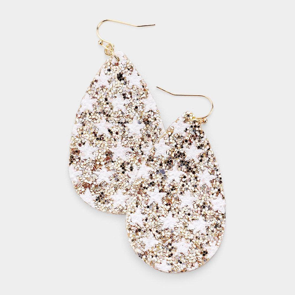 Rose Gold Bling Glitter Star Pattern Accented Teardrop Earrings - Jewelry Store by Erik Rayo