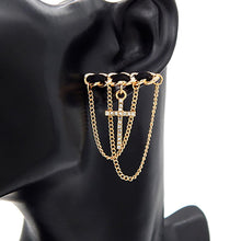 Load image into Gallery viewer, Gold Stone Paved Cross Chain Embellished Earrings
