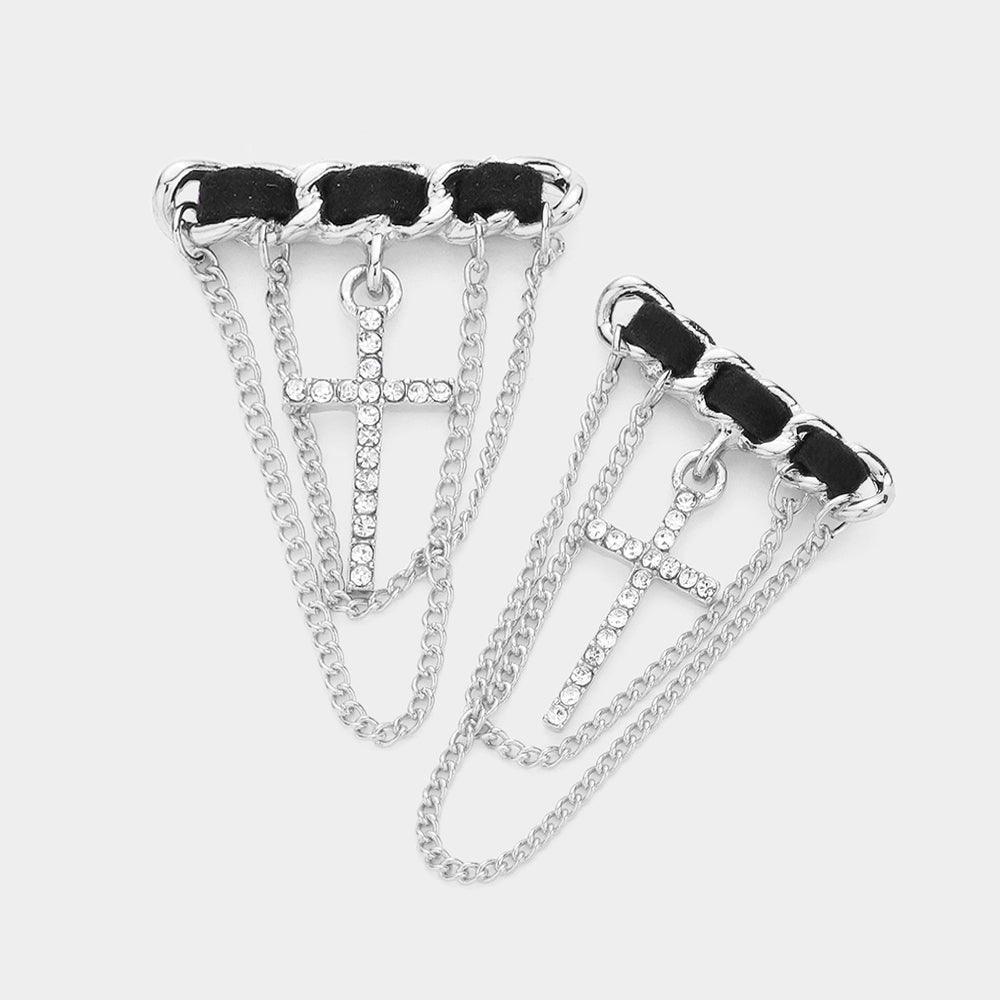 Stone Paved Cross Chain Embellished Earrings