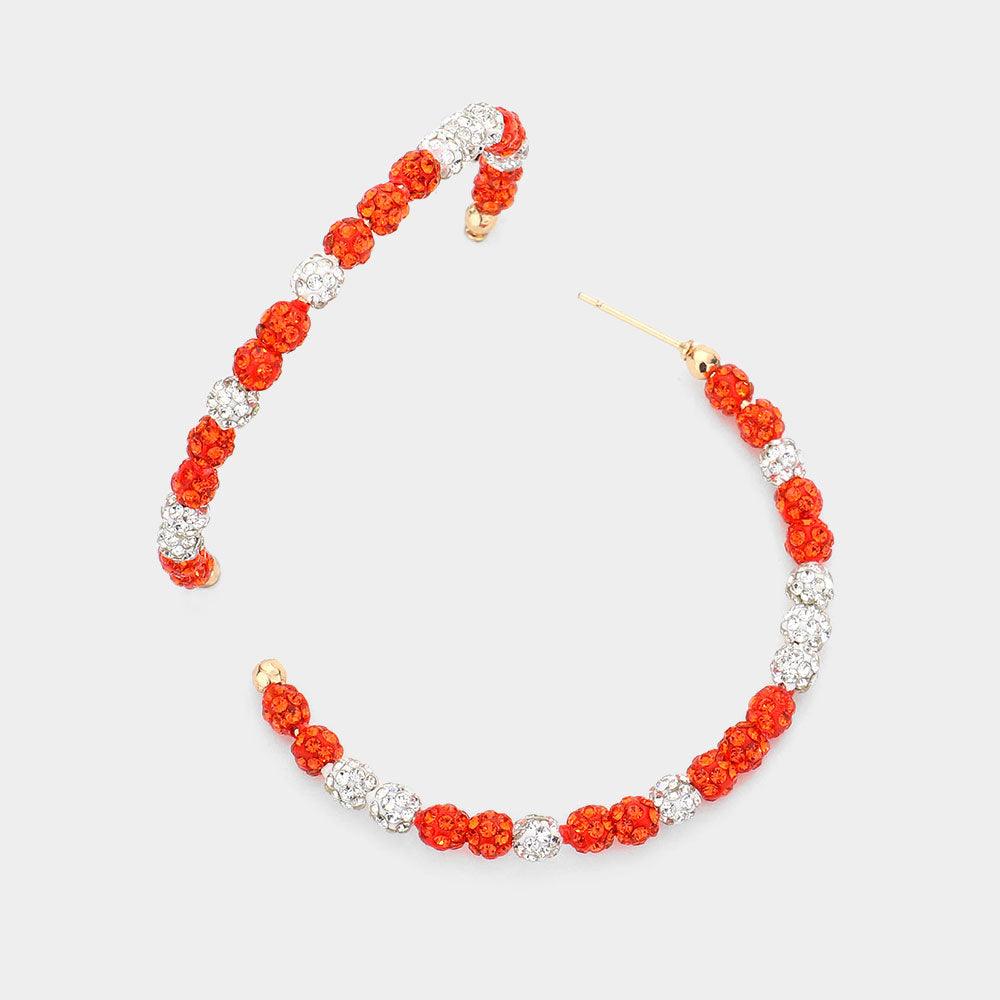 Orange Shamballa Ball Hoop Earrings