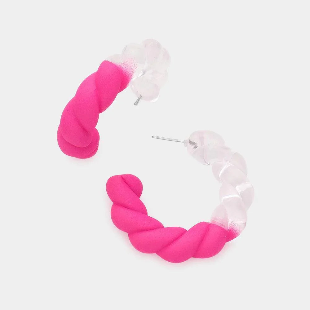 Pink Braided Lucite Colored Hoop Earrings - Jewelry Store by Erik Rayo