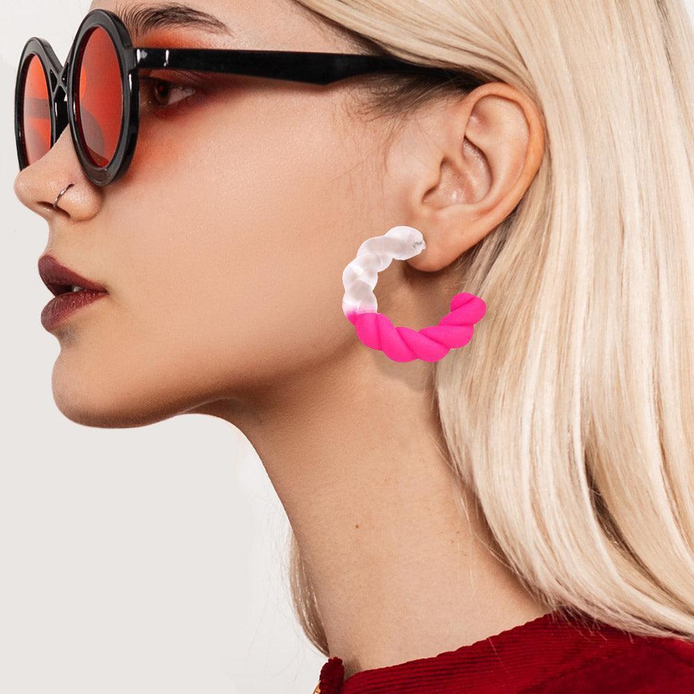 Pink Braided Lucite Colored Hoop Earrings - Jewelry Store by Erik Rayo