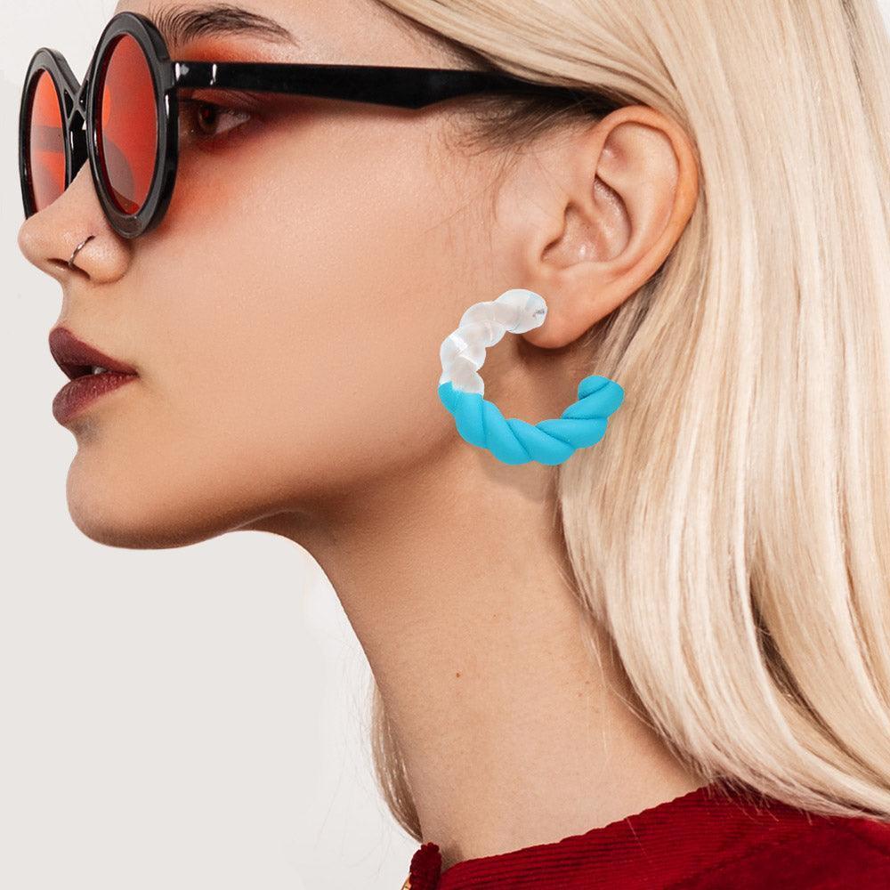 Turquoise Braided Lucite Colored Hoop Earrings - Jewelry Store by Erik Rayo
