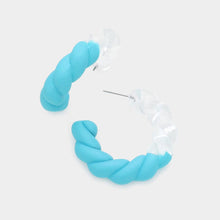 Load image into Gallery viewer, Turquoise Braided Lucite Colored Hoop Earrings
