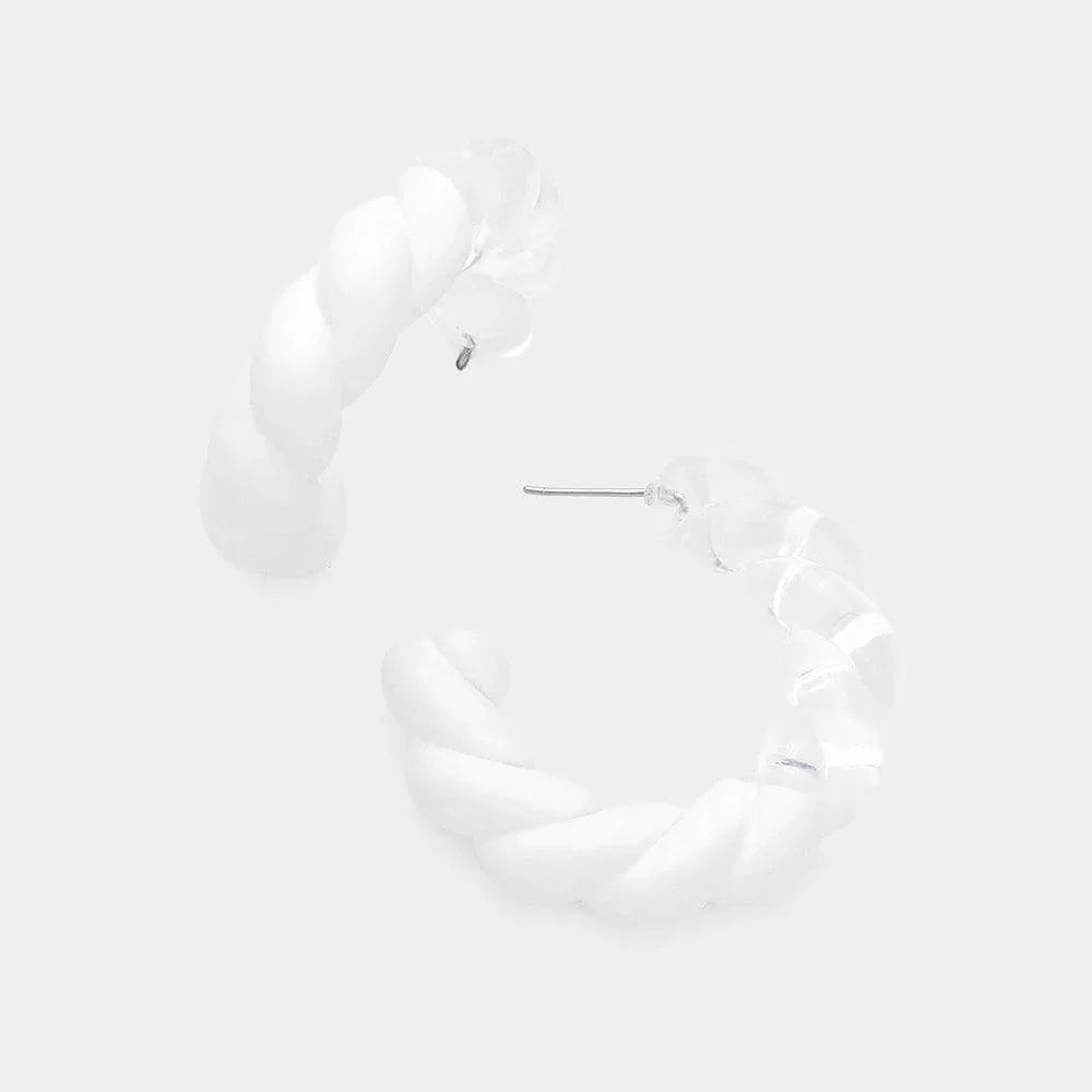 White Braided Lucite Colored Hoop Earrings - Jewelry Store by Erik Rayo