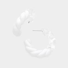 Load image into Gallery viewer, White Braided Lucite Colored Hoop Earrings
