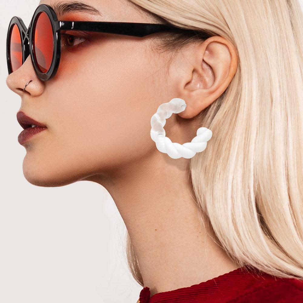 White Braided Lucite Colored Hoop Earrings - Jewelry Store by Erik Rayo