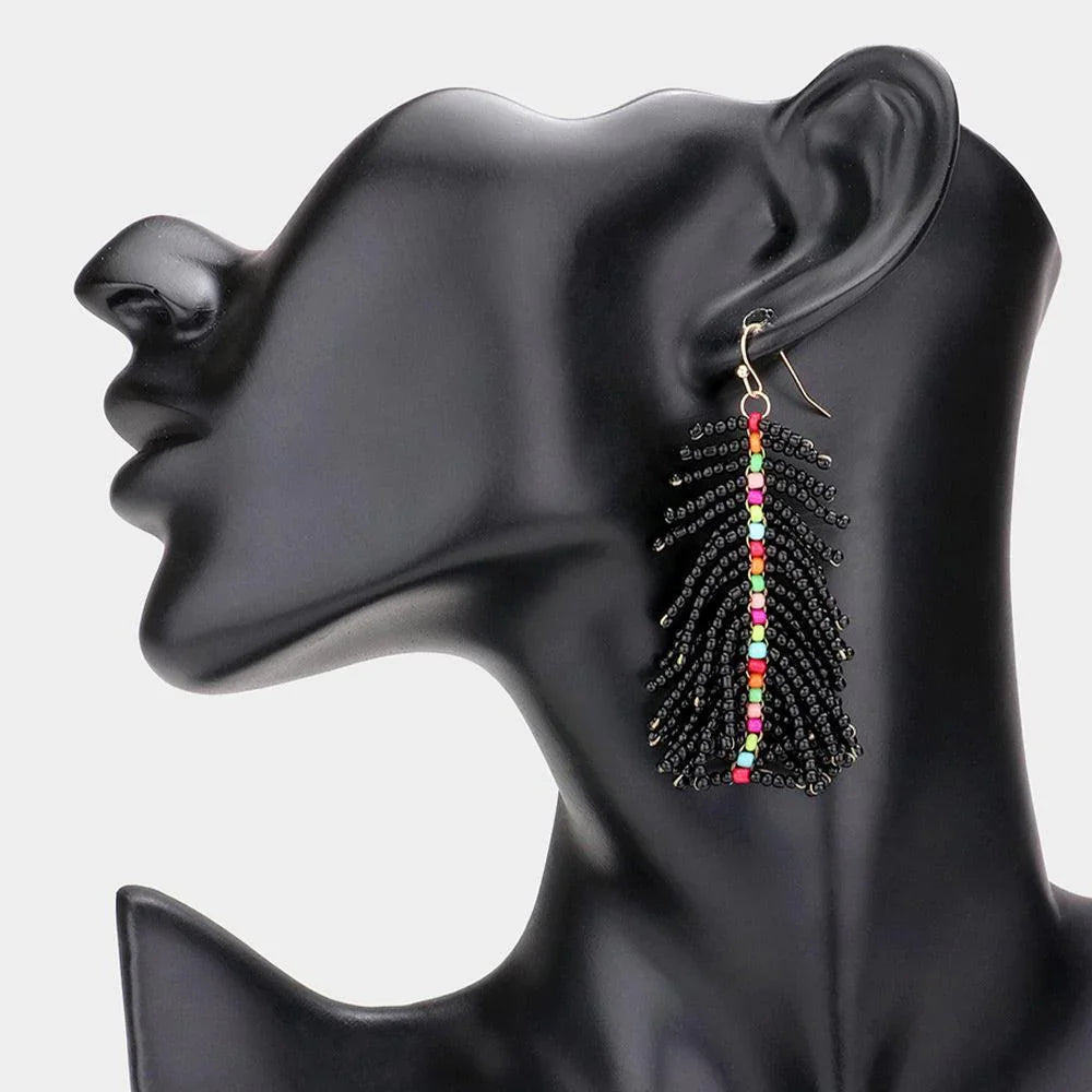Black Seed Beaded Dangle Earrings - Jewelry Store by Erik Rayo