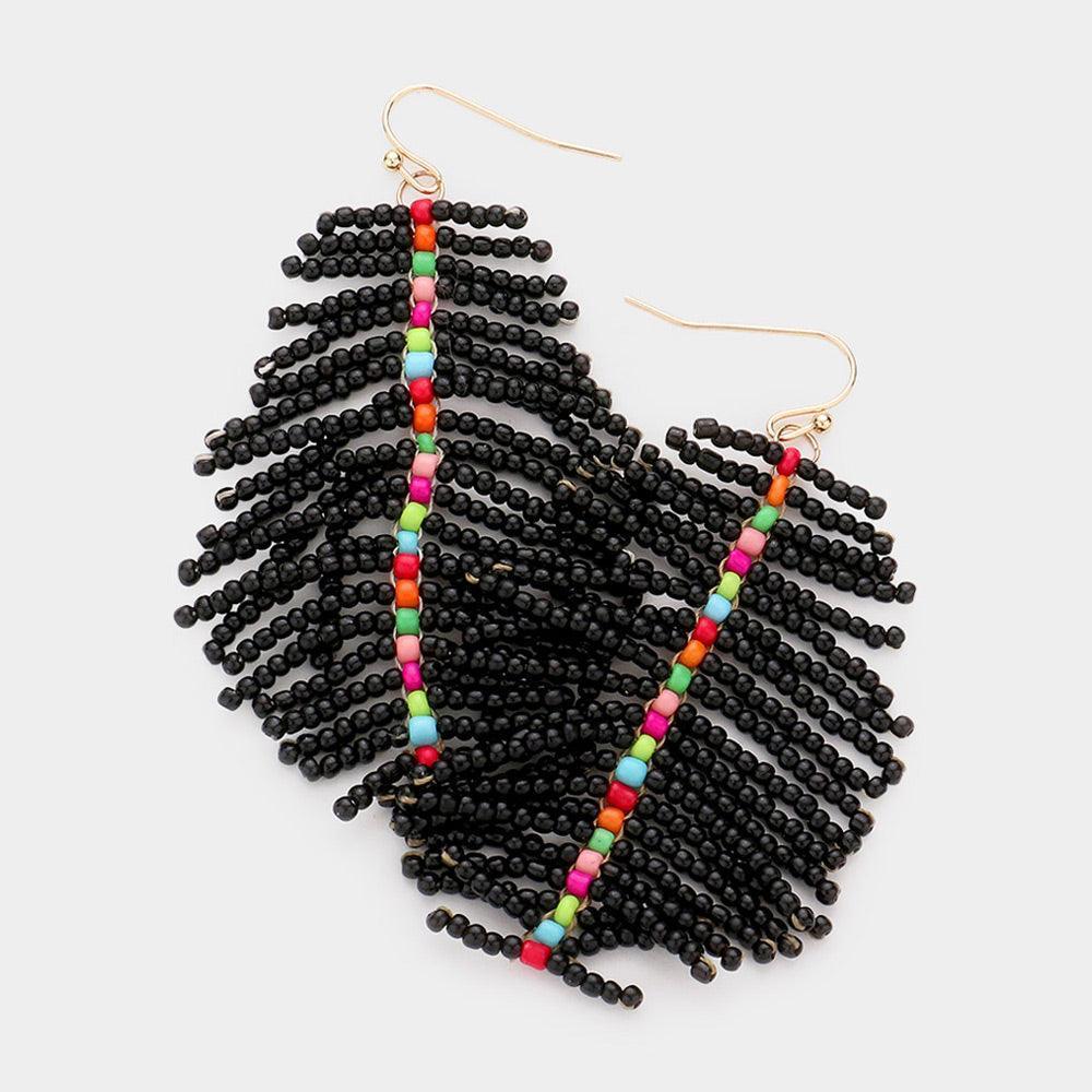 Black Seed Beaded Dangle Earrings - Jewelry Store by Erik Rayo
