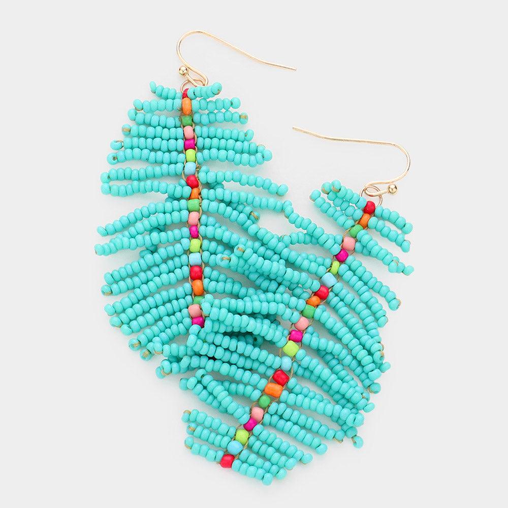 Turquoise Seed Beaded Dangle Earrings