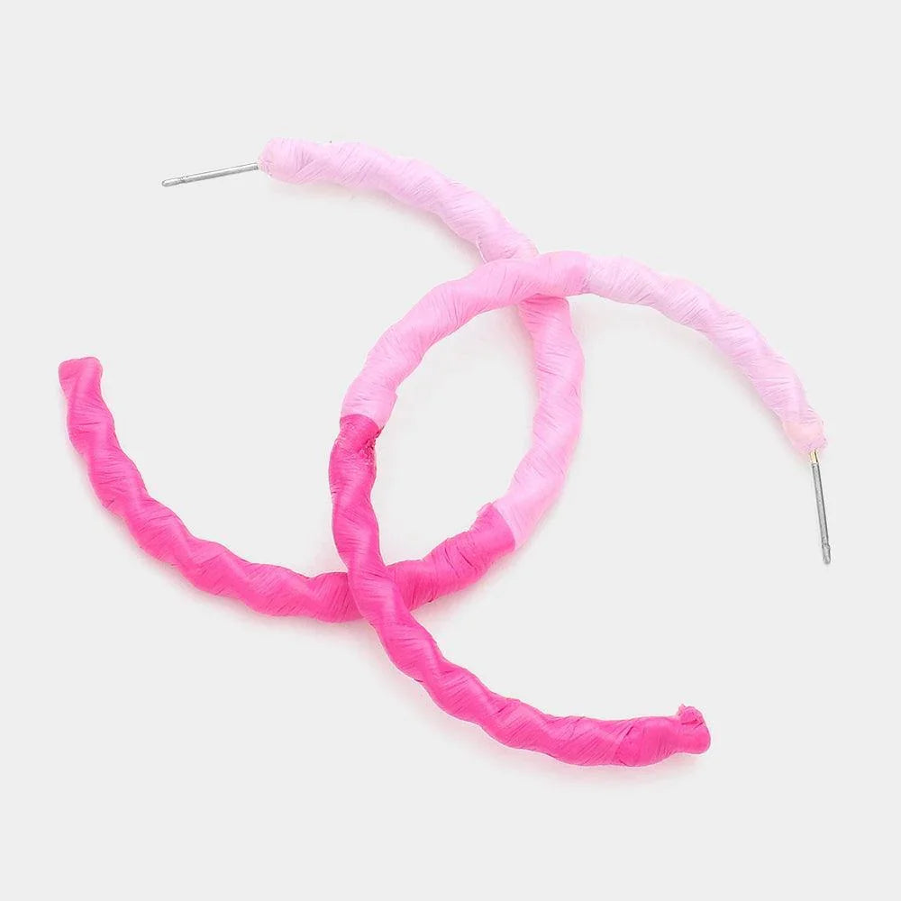 Pink Raffia Wrapped Wavy Hoop Earrings - Jewelry Store by Erik Rayo