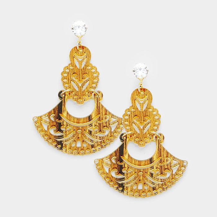 Brown Round Stone Patterned Chandelier Earrings - Jewelry Store by Erik Rayo
