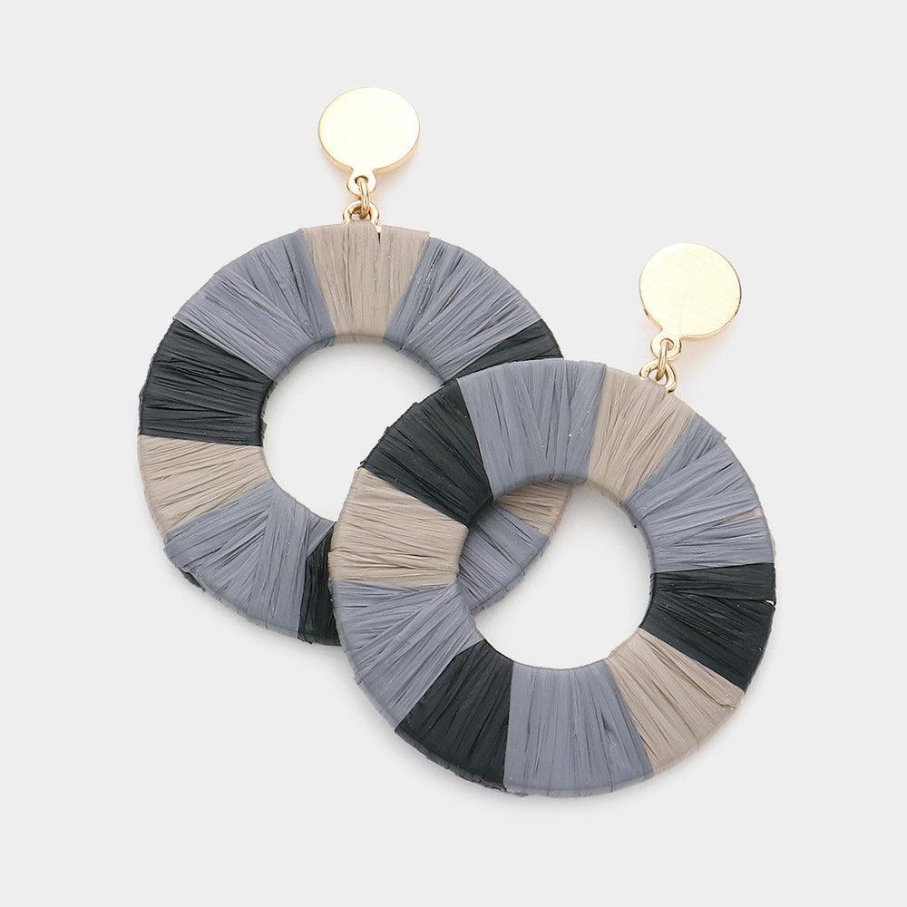 Black Raffia Wrapped Open Circle Dangle Earrings - Jewelry Store by Erik Rayo