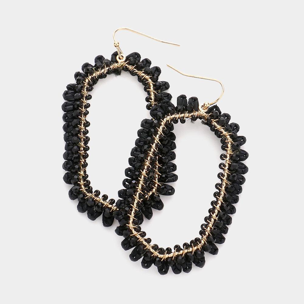 Black Faceted Bead Wrapped Open Metal Hexagon Dangle Earrings - Jewelry Store by Erik Rayo