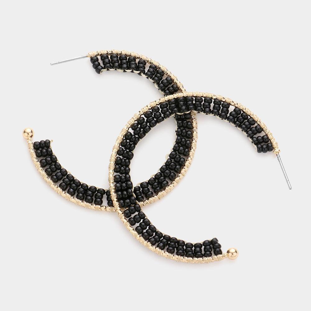 Black Seed Bead Wrapped Hoop Earrings - Jewelry Store by Erik Rayo