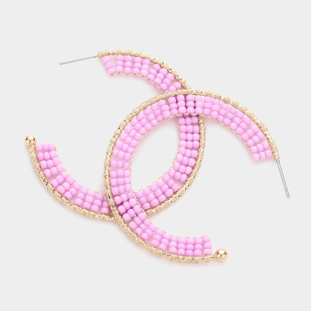 Lavender Seed Bead Wrapped Hoop Earrings - Jewelry Store by Erik Rayo