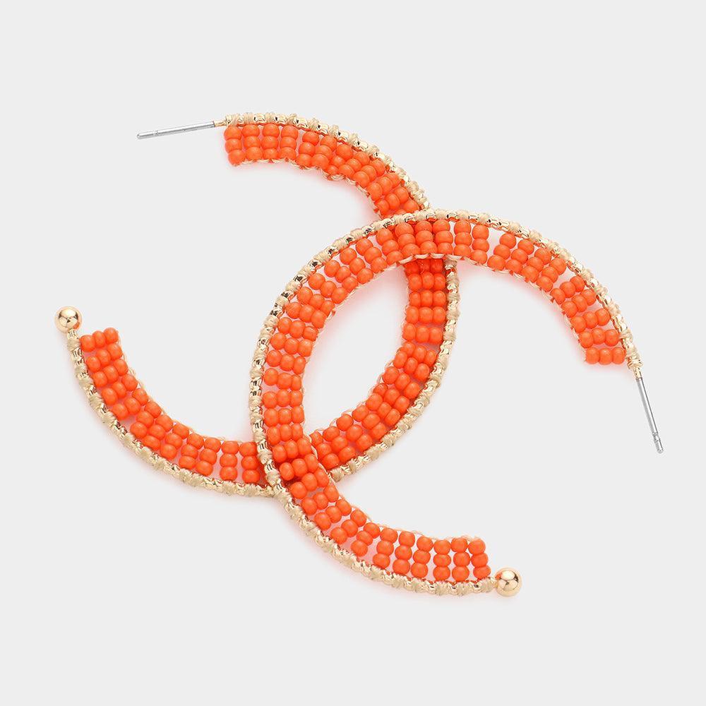 Orange Seed Bead Wrapped Hoop Earrings - Jewelry Store by Erik Rayo