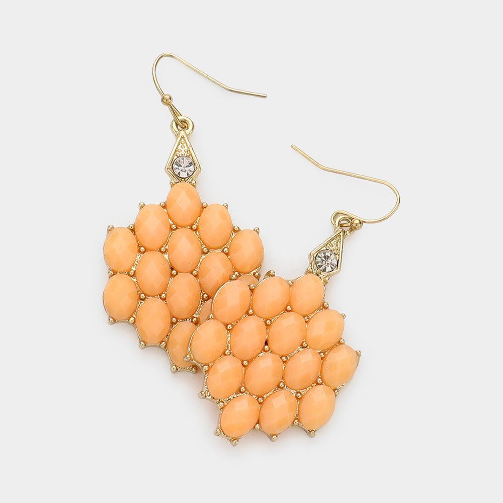 Peach Resin Bead Cluster Dangle Earrings - Jewelry Store by Erik Rayo