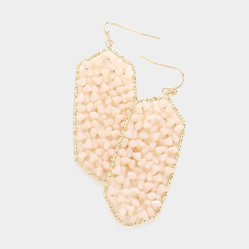 Ivory Bead Cluster Hexagon Dangle Earrings - Jewelry Store by Erik Rayo