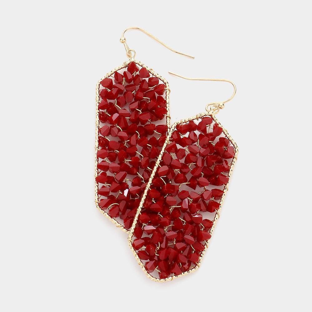 Red Bead Cluster Hexagon Dangle Earrings - Jewelry Store by Erik Rayo
