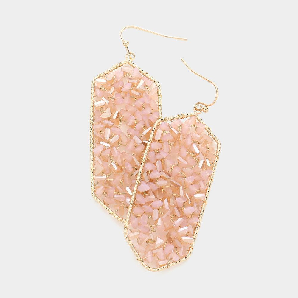 Peach Bead Cluster Hexagon Dangle Earrings - Jewelry Store by Erik Rayo