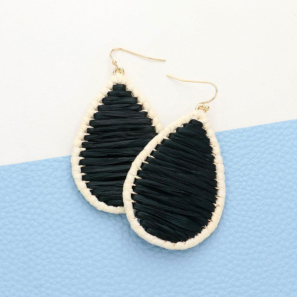 Black Raffia Wrapped Teardrop Dangle Earrings - Jewelry Store by Erik Rayo