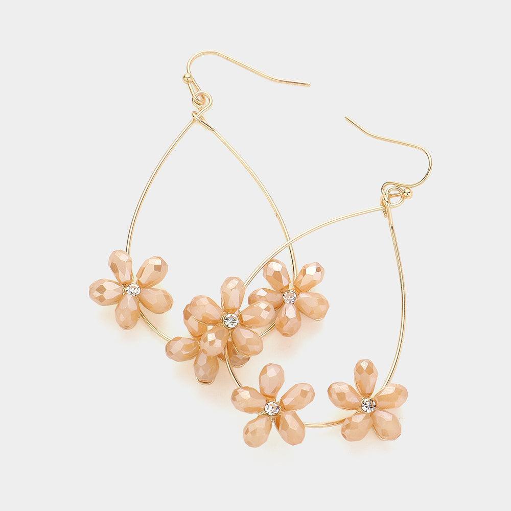 Faceted Beads Flower Pointed Open Metal Wire Teardrop Dangle Earrings - Jewelry Store by Erik Rayo