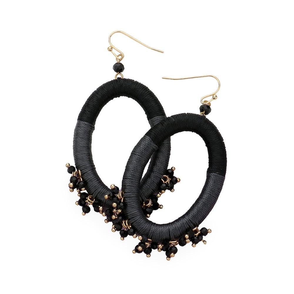 Black Thread Wrapped Open Oval Faceted Bead Cluster Dangle Earrings - Jewelry Store by Erik Rayo